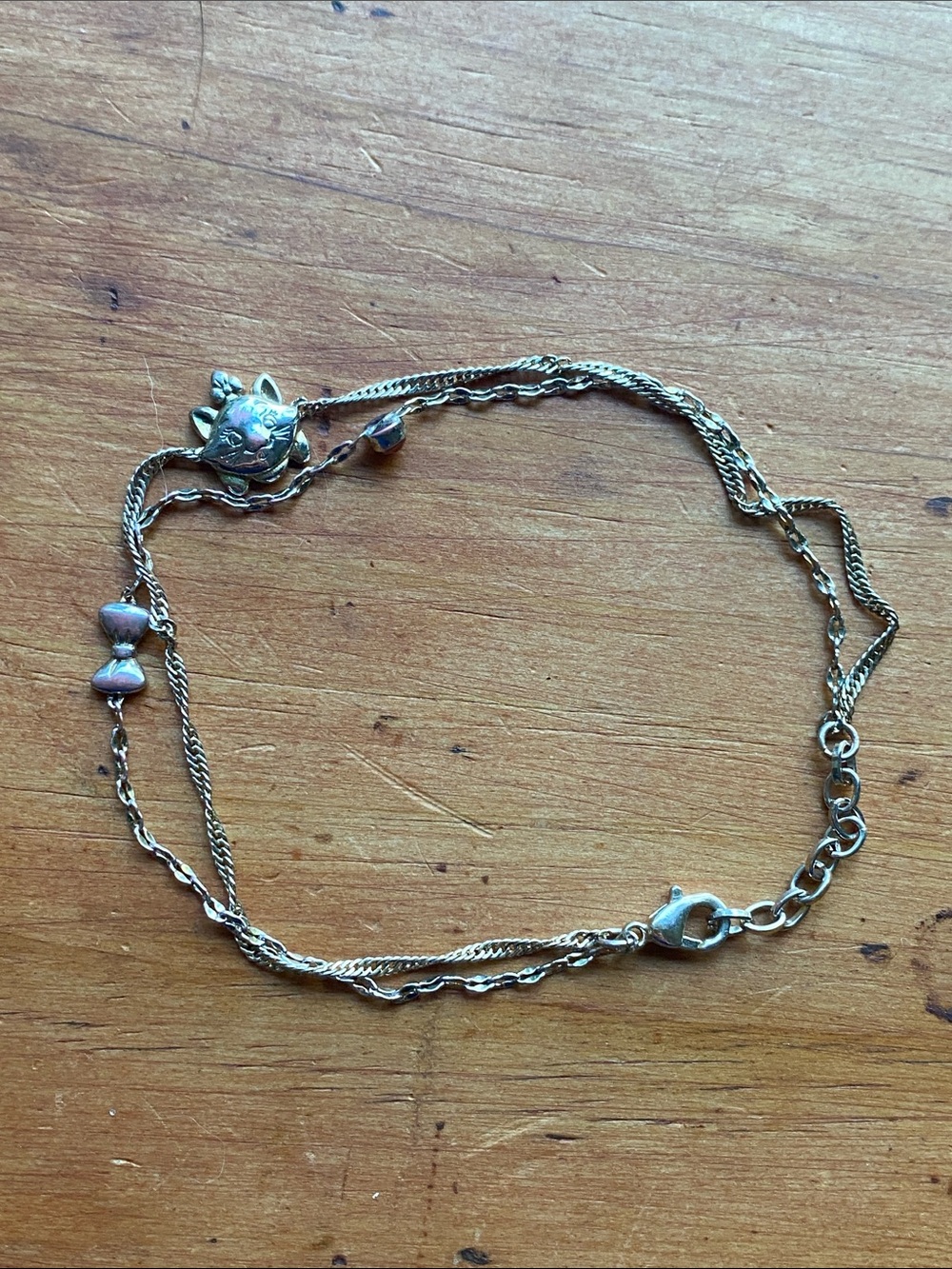 Disney Gold-Tone Cat Charm double strand 8 inch anklet or bracelet